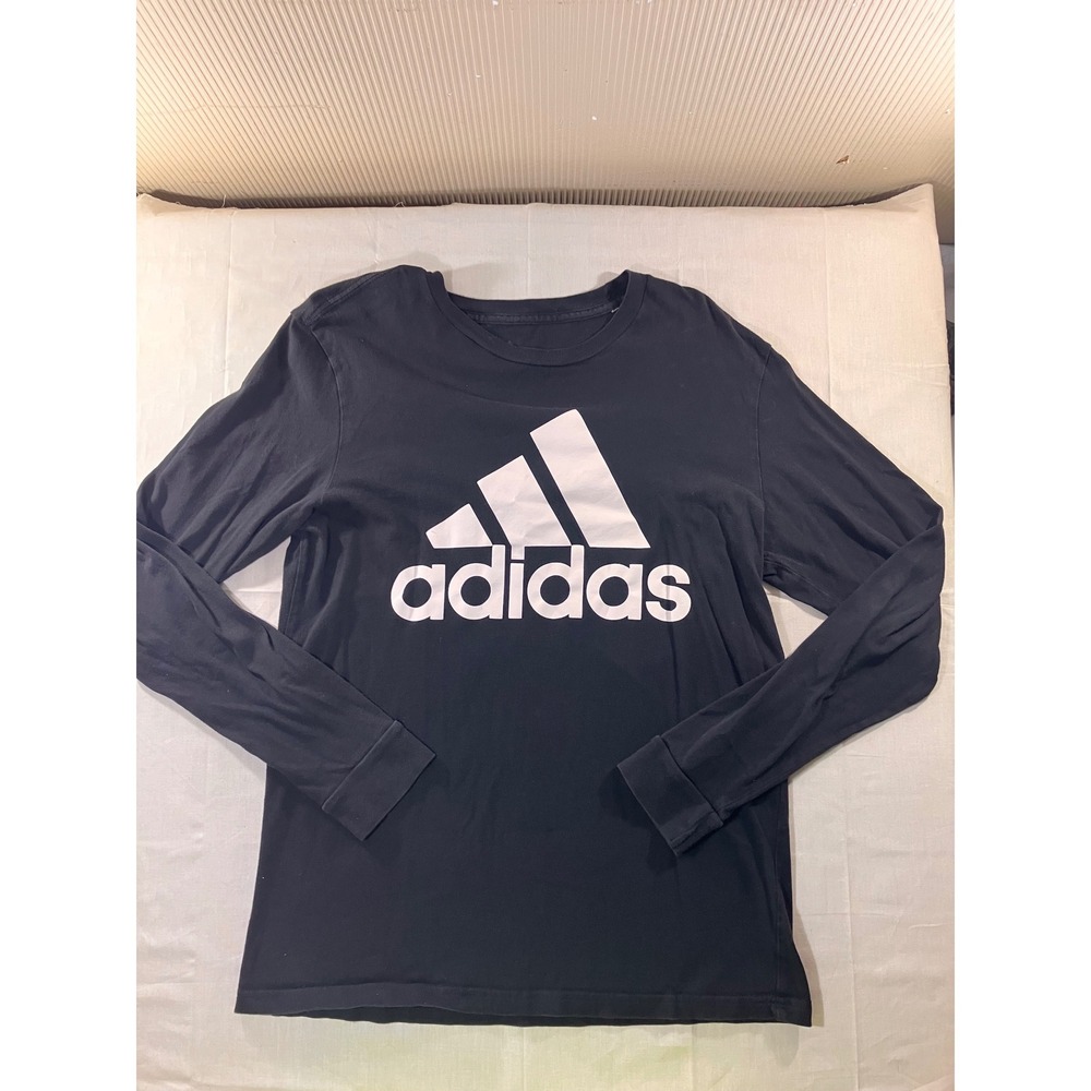 Adidas Black Long Sleeve T Shirt Men's Size Medium M Cotton Logo Graphic Tee‎